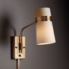 Possini Euro Design Cartwright Modern Wall Lamp Antique Brass Plug-in Light Fixture Swing Arm Beige Linen Cylinder Shade for Bedroom Bathroom Vanity - 2 of 4