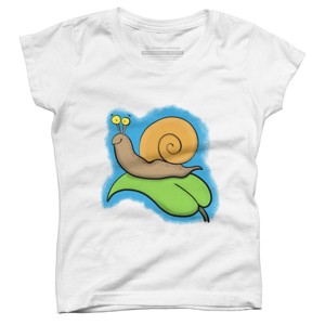 Girl's Design By Humans Cute, happy snail on a leaf cartoon illustration By thefrogfactory T-Shirt - 1 of 3