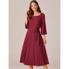 Seta T Women's Elegant Crewneck Bell 3/4 Sleeve Tie Waist Midi A-Line Dress with Pockets - 3 of 4