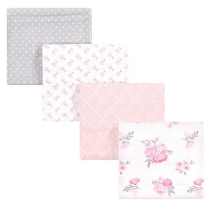 Hudson Baby Infant Girl Cotton Flannel Receiving Blankets Set, Pink Floral, One Size - 1 of 2