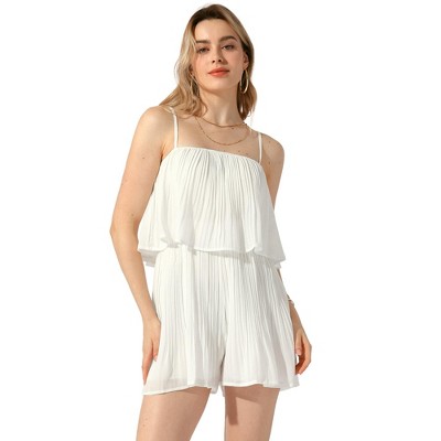 Allegra K Women's Chiffon Romper Layer Ruffled Spaghetti Strap Shorts Jumpsuit