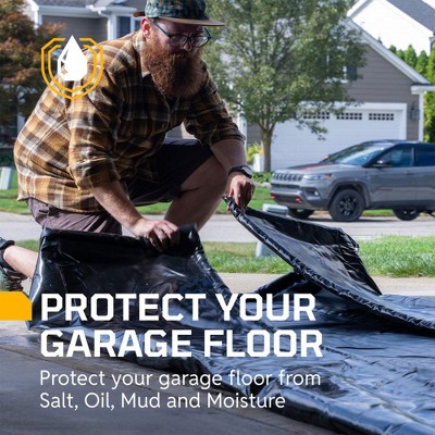Black PVC Garage Containment Mat with Squeegee, 7.9' x 16'