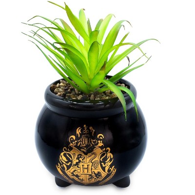 Silver Buffalo Harry Potter Hogwarts Cauldron 8.25 x 4.5 x 4.5 Inch Ceramic Planter w/ Artificial Plant