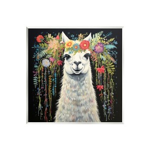 Stupell Industries Floral Llama on Black Wall Plaque Art - 1 of 4