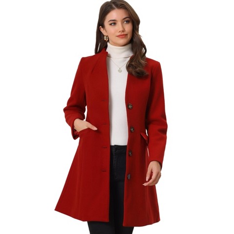 INSPIRE CHIC Women's Elegant Winter V Neck Single Breasted Long Overcoat Dark Red X-Small