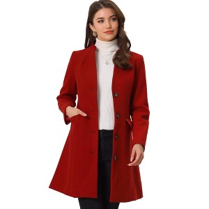 INSPIRE CHIC Women's Elegant Winter V Neck Single Breasted Long Overcoat - 1 of 4