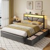 Furnulem Queen Bed Frame with 6 Storage Drawers Metal Platform Bed Frame with 2-Tier Storage Headboard PU Leather Upholstered Charging Station and LED - 4 of 4