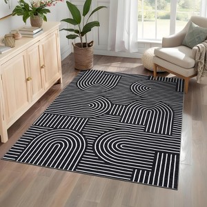 Living Room Rug, Washable Area Rugs, Abstract Rug for Bedroom, Area Low Pile Rug, Soft Rainbow Non Slip Throw Rugs with Rubber - 1 of 4