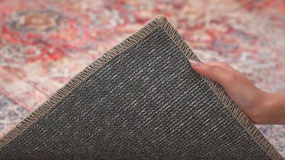 Vintage Red Polyester Flat-Woven Machine Washable Area Rug