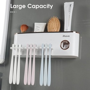 Ridstar Wall-Mounted Bathroom Accessory Set with Toothpaste Dispenser and Triple-Cup Toothbrush Holder-White - 1 of 4
