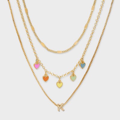 Girls' Multi Hearts Initial Necklace Set - art class™