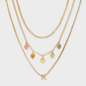 Girls' Multi Hearts Initial Necklace Set - art class™ - 1 of 3