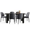 7-Piece Dining Table Set, 67'' Black Rectangle Table with 6 Armless Upholstered Linen Fabric Dining Chairs, Indoor Furniture - Maison Boucle - 3 of 4