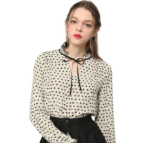 Allegra K Women's Peter Pan Collar Vintage Polka Dots Blouses Black X-small  : Target