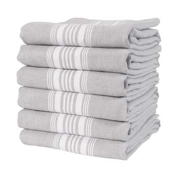 All Cotton and Linen Dish Towels - Kitchen Towels Cotton - Absorbent Tea Towels - Farmhouse Hand Towels - Gray and White Kitchen Towels 16x27 inch, 6