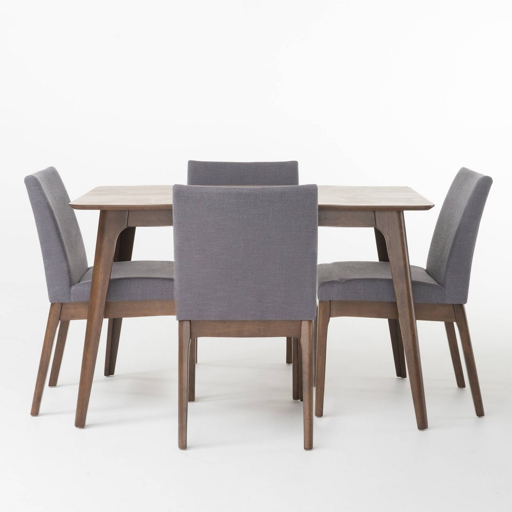 Photos - Dining Table 5pc Kwame Rectangular Dining Set Dark Gray/Natural Walnut - Christopher Kn