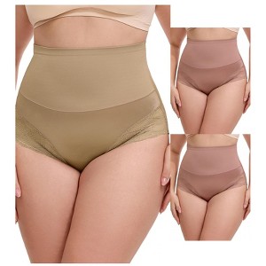 INSPIRE CHIC 3 Packs Women's Lace Trimmed Tummy Control High Waisted Soft Breathable Full Coverage Briefs - 1 of 4