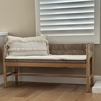 Elden Wood Bench With Woven Back And Loose Cushion Seat - Threshold ...