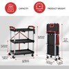 GustoWave 3-Tier Folding Utility Cart, Heavy Duty Portable Service Cart with 56 LBS Per Shelf, Collapsible Storage Cart, (Black & Red) - 2 of 4