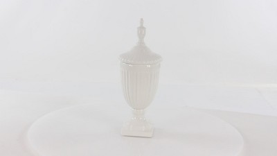 26" White Ceramic Tall Fluted Urn Vase with Lid