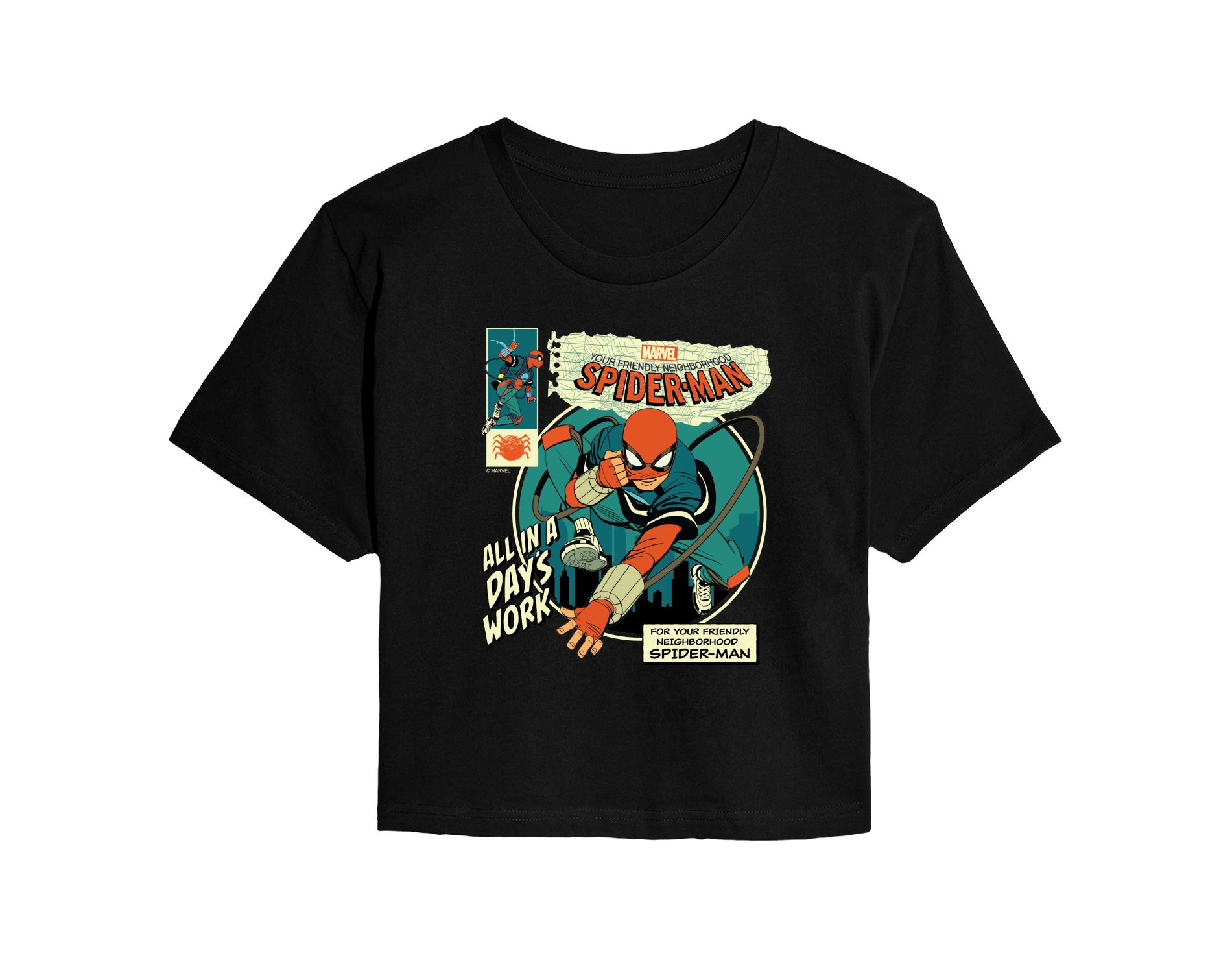 Women's Spider-Man All in a Day's Work Cropped Graphic T-Shirt - Black - Small