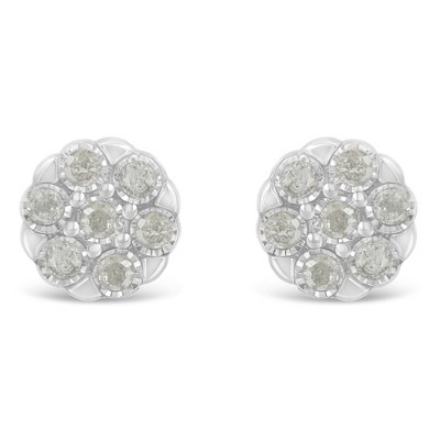 Haus of Brilliance Sterling Silver Rose-Cut Diamond Floral Cluster Stud Earring