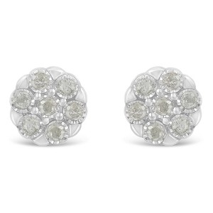 Haus of Brilliance Sterling Silver Rose-Cut Diamond Floral Cluster Stud Earring - 1 of 4