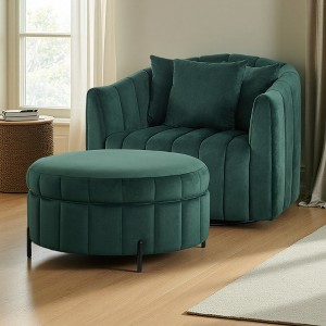 Velvet Oversized Swivel Barrel Chair with Ottoman and Storage - 1 of 3
