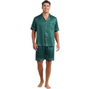 INSPIRE CHIC Men's Short Sleeve Two-Pieces Loungewear Satin Pajamas Set - 1 of 4
