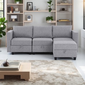 Small Modular 3-Seater L-Shaped Sectional Sofa with Convertible Chaise & Ottoman - 1 of 4