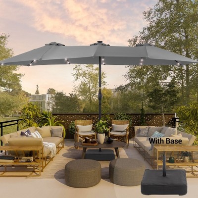 Sonkuki 15ft x 9ft Double Sided LED Solar Patio Umbrella with Base Included