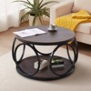 Bekrvio 31.5" 2 Tier Industrial Round Coffee Table, Modern Round Wood Coffee Table with Sturdy Circle Metal Frame for Living Room, Walnut - 3 of 4