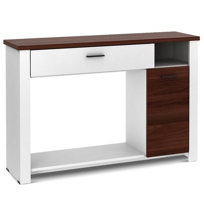 Costway Entryway Table With Charging Station Narrow Console Table With 2  Drawers Brown/oak : Target