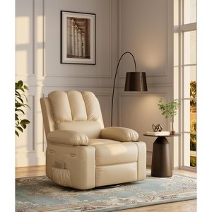 22'' Rocker Swivel Recliner Chair, Faux PU Leather Recliner with 1.5X Sponge Filling, Side Pocket & Cup Holder, for Living Room, Bedroom - 1 of 4