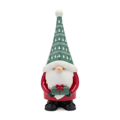 Nordic Red and Green Resin Gnome Figurines with Presents