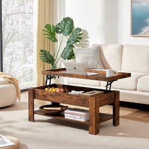 VECELO Coffee Table Lift Top Coffee Tables with Hidden Compartment and Storage Shelf Dining Table for Living Room - 1 of 4