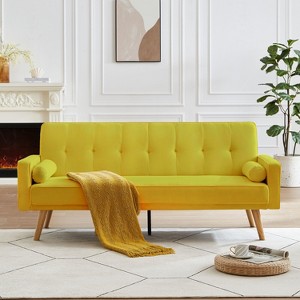 MYINDA Mid-Century Velvet Chesterfield Sofa Couch Bed, Modern Love Seats Sofa Furniture, for Living Room Apartment,Yellow - 1 of 4