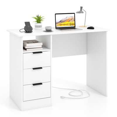 Tangkula 42.5” Writing Desk with 3 Storage Drawers & Open Compartment Modern Computer Workstation Laptop Desk with USB Port Type C White