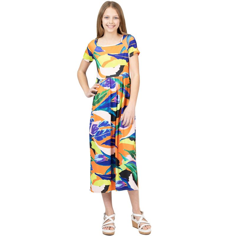 24sevenkid Girls Bright Floral Print Short Sleeve Maxi Dress, 1 of 6
