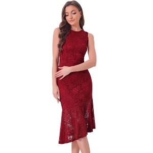 Allegra K Women's Sleeveless Lace Cocktail Asymmetric Hem Fishtail Ruffles Dresses - 1 of 4