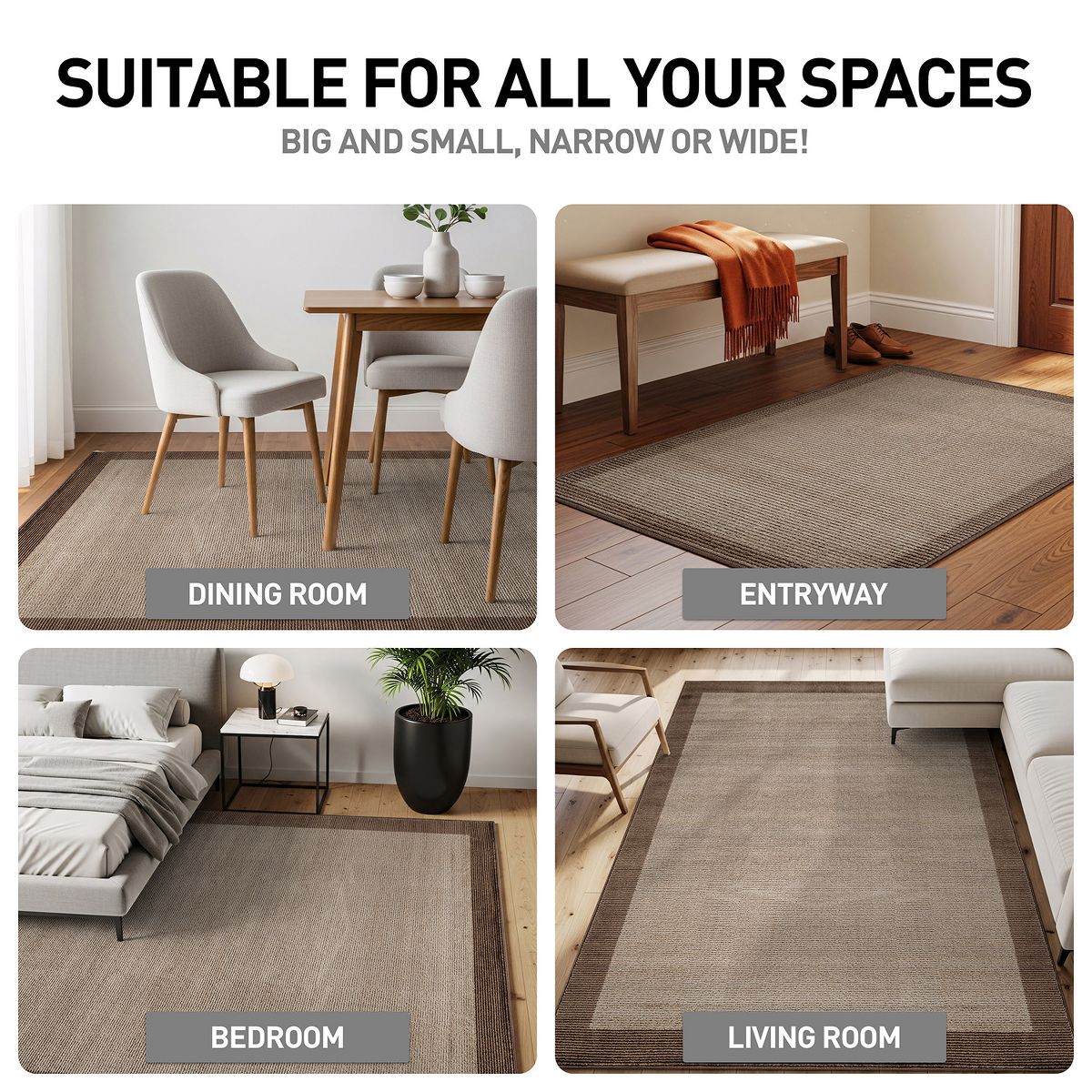 World Rug Gallery Modern Geometric Stripe Bordered Area Rug for Living Room, Bedroom, or Entryway – Low Pile Indoor Rug - thumbnail 4