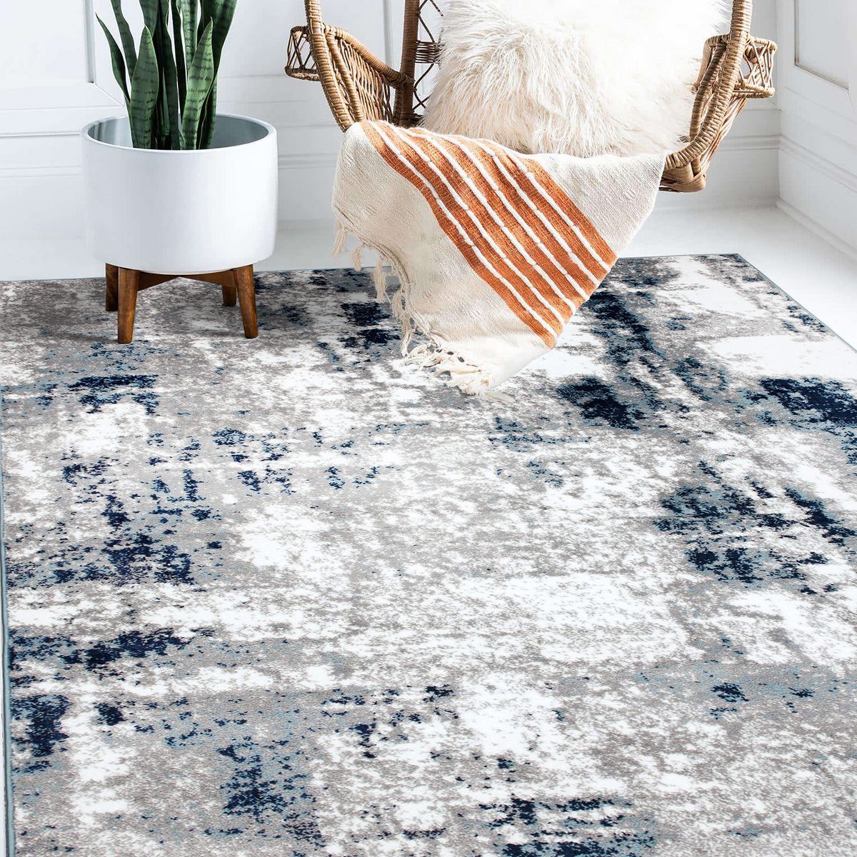 World Rug Gallery Contemporary Abstract Distressed Area Rug: Stain-Resistant, Low Pile, Indoor Runner - thumbnail 9