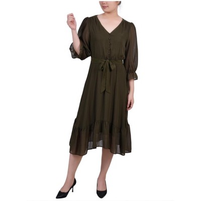 NY Collection Womens V Neck Back Keyhole Midi Dress
