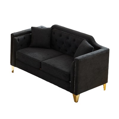 NicBex 61.5 Inch Chenille Pull Buckle Design Loveseat Sofa with 2 Throw Pillows for Living Room,Apartment,Bedroom