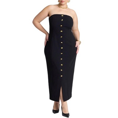 ELOQUII Women's Plus Size Tube Maxi Dress With Buttons