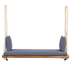 Cesicia Patio Swing Chair, Hanging Porch Swing Bench with Gray Cushion&Pillows, 10.8 Ft Hemp Ropes for Garden,Backyard, Lawn - 1 of 4