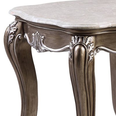 Elozzol 28" Antique Bronze and Marble End Table