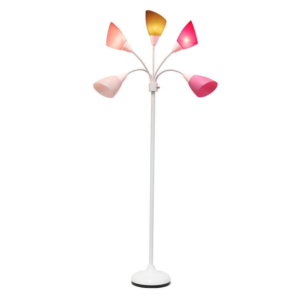 67" Contemporary Multi 5-Head Adjustable Gooseneck Floor Lamp with Shades Pink/White/Gray - Simple Designs