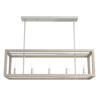 5-Light Squire Manor Bleached Wood Linear Chandelier Ceiling Light Brushed Nickel - Hunter Fan