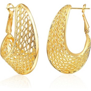14K Gold Plated Chunky Dangle Hoop Earrings for Women | Medium Thick Huggie Statement Jewelry - 1 of 4